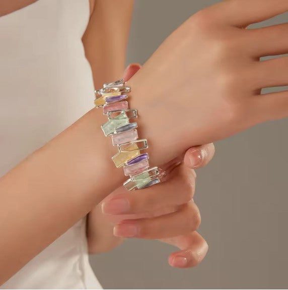 Elegant Multicolor Stone Link Bracelet