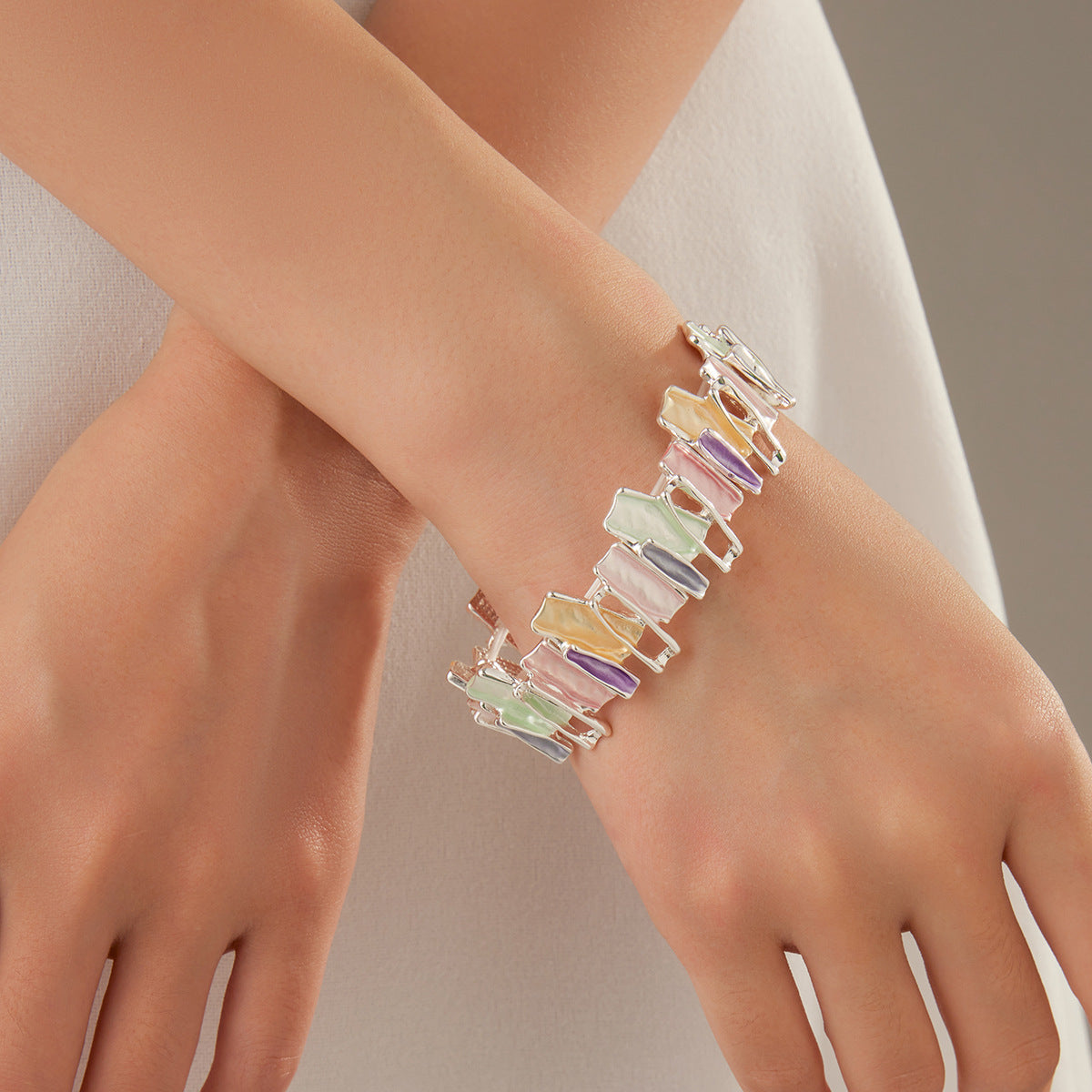 Elegant Multicolor Stone Link Bracelet